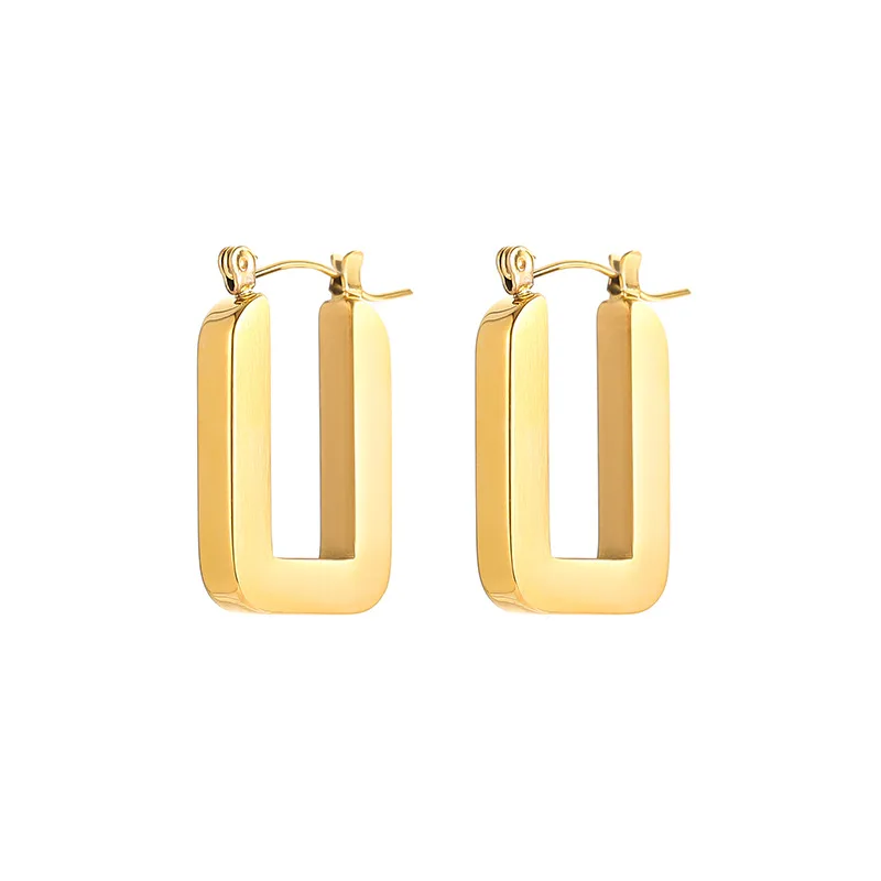 

Vintage U Shape Stainless Steel Hollow Square Gold Hoop Earrings For Women Plated Metal Geometric Earring Female Trend