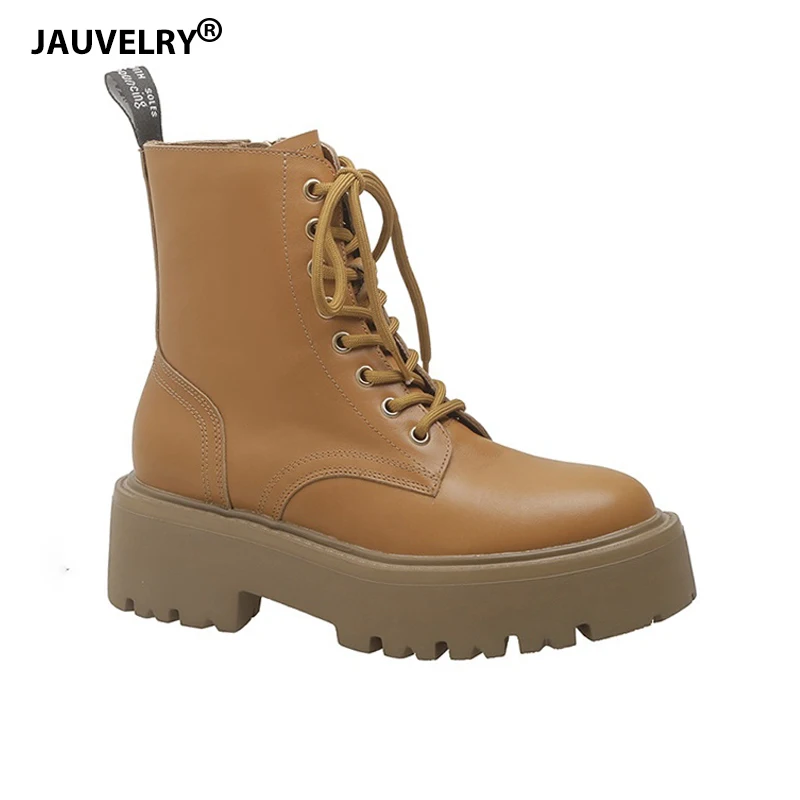 

Fashion Brand Design Women Boots 2022 Side Zipper British Style Increasing Height Short Boots Brown Casual Platform Boots Women
