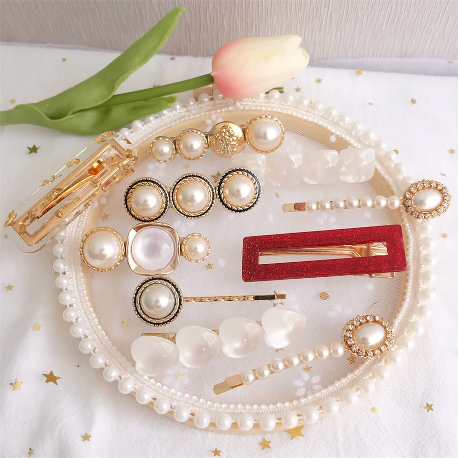 

2Pcs/Set Sweet Opals Hair Clips For Girls Women Cute Pearl Barrettes Decorative Hairpins Fashion Hair Accessories Gift Ornaments