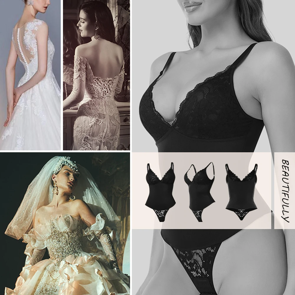 Women's V-neck Camisole Lace Shapewear Bodysuit Backless Lingerie Sexy Thong Underwear Sculpting Body Shaper Fajas Colombianas