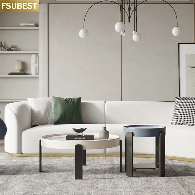 

Nordic Style Hotel Coffee Table Saddle Leather Sintered Stone Top Luxury Office Center Coffee Side Table Floor table