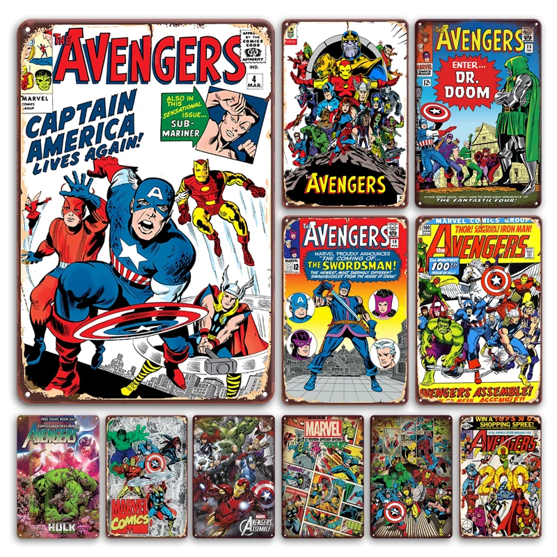 The Avengers Art Poster Metal Plate Tin Sign Vintage Man Cave Home Decorative board Retro Marvel Stickers Room Decor Plaques