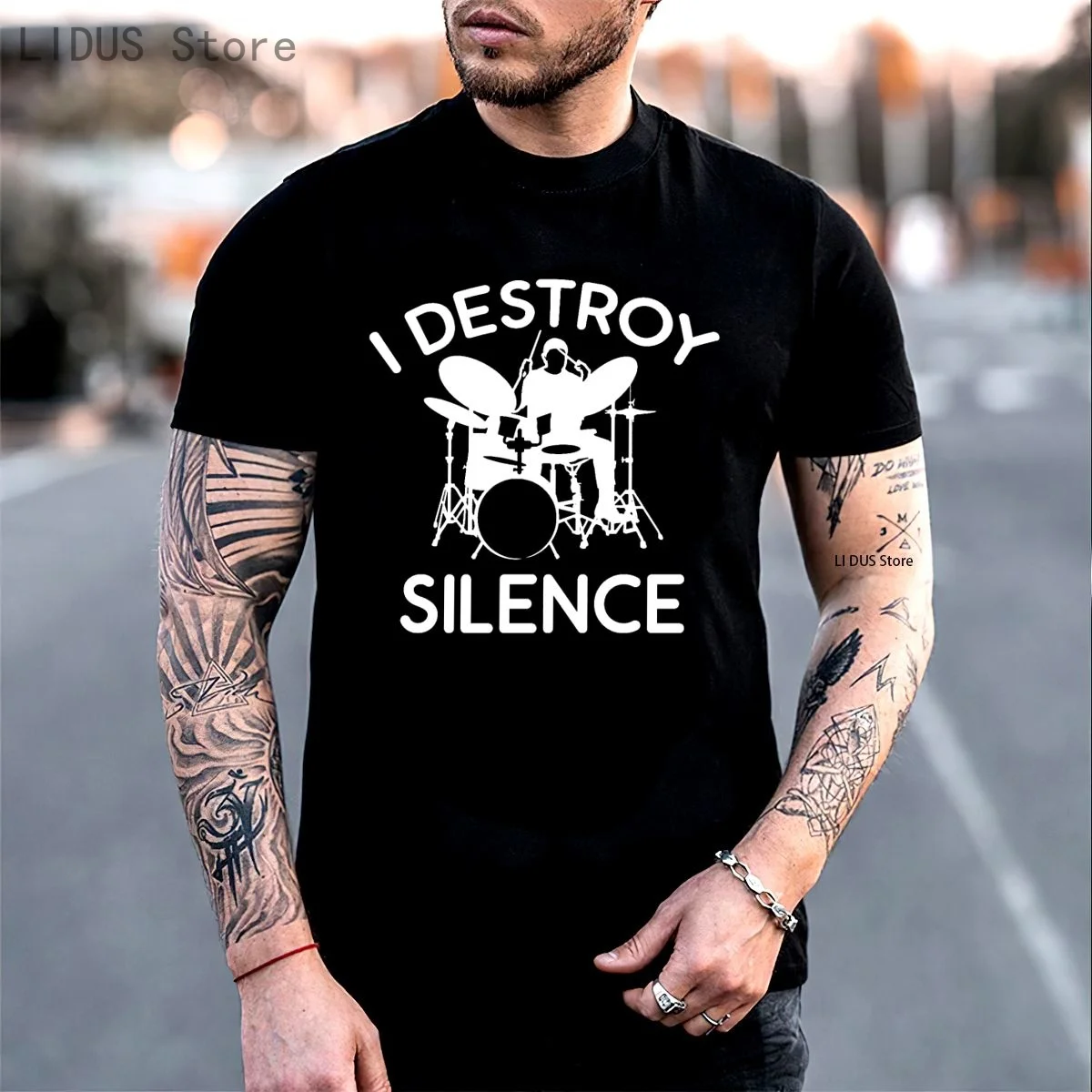 

Mens I Destroy Silence T-Shirt Drums Drummer Band Musician