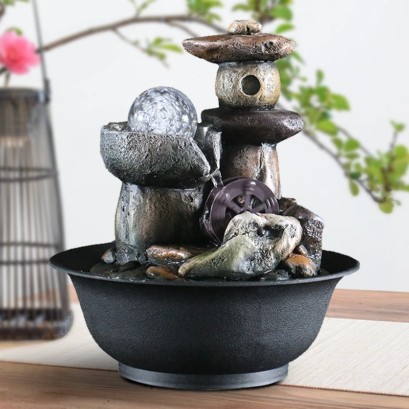 

Simple Modern Creative Retro Water Fountain Table Top Feng Shui Wheel Ornaments Home Decoration