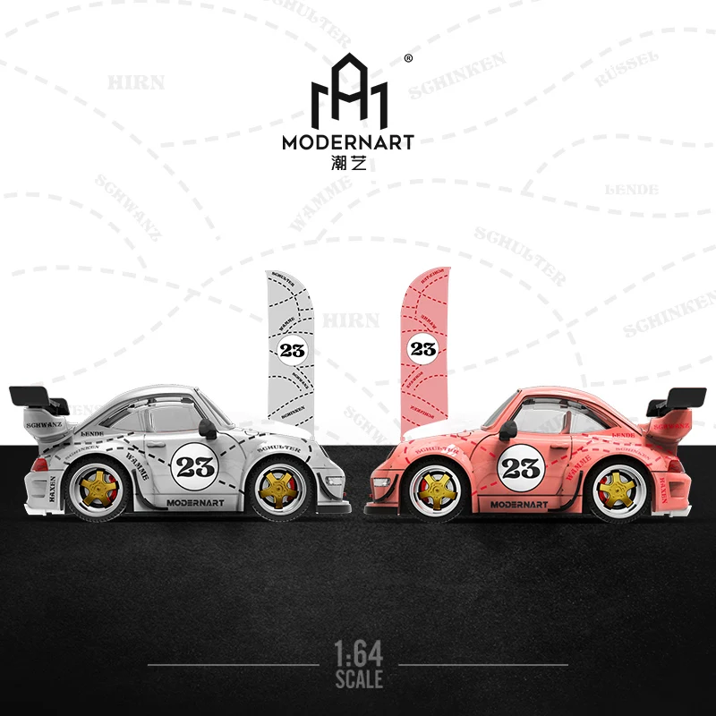

Stocks ModernArt 1:64 Q scale RWB Pink Pig And Silver Pig Diecast Model Car With Flag In June 2022