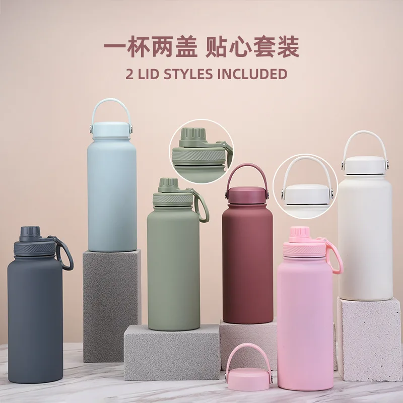 

304 Stainless Steel Hot Drinks Thermos Cup Free Shipping Double Lid 1L Large Capacity Water Cup Portable Outdoor Sports Kettle