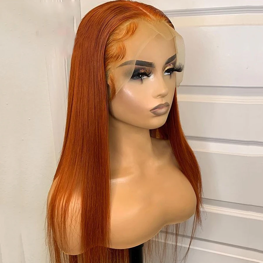 

Long Soft Orange Ginger Straight Synthetic Lace Front Wig For Black Women Babyhair Preplucked Daily 26 inch Cosplay Glueless