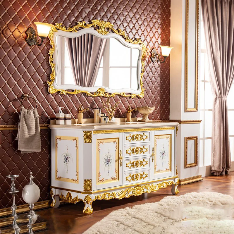 

New European bathroom cabinet oak washbasin combination bathroom bathroom cabinet French washbasin washstand painted