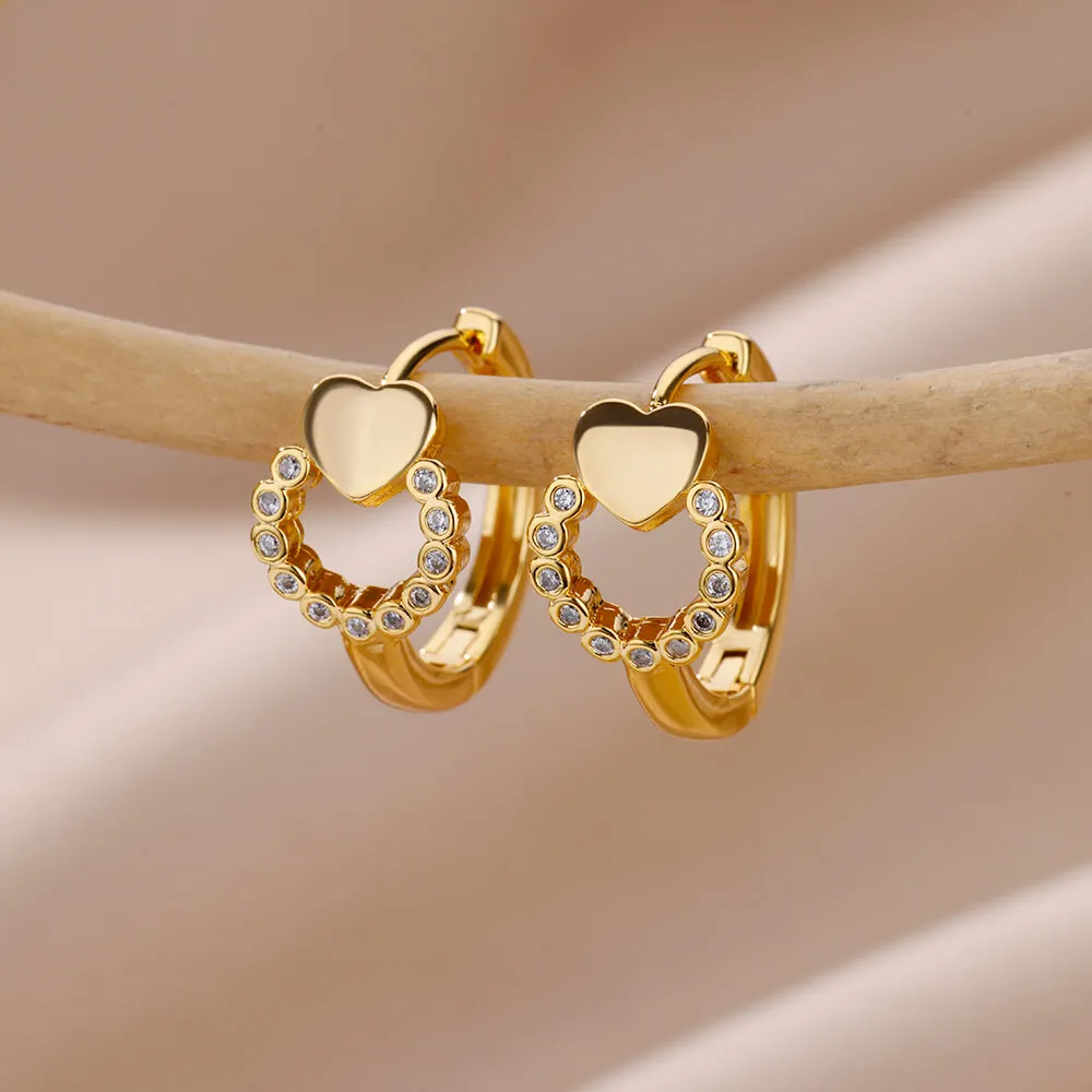 

Zircon Hollow Round Heart Earrings For Women Stainless Steel Heart Earring Luxury Wedding 2023 Trending Jewelry Gift aretes