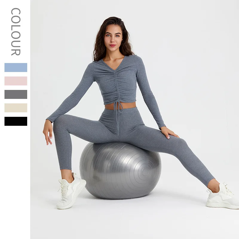 

Fashion Sports Suit Women Autumn New Yoga Top High Waist Skinny Yoga Pants Long Sleeves 2 Piece Set Seamless Yoga Set Gym Set
