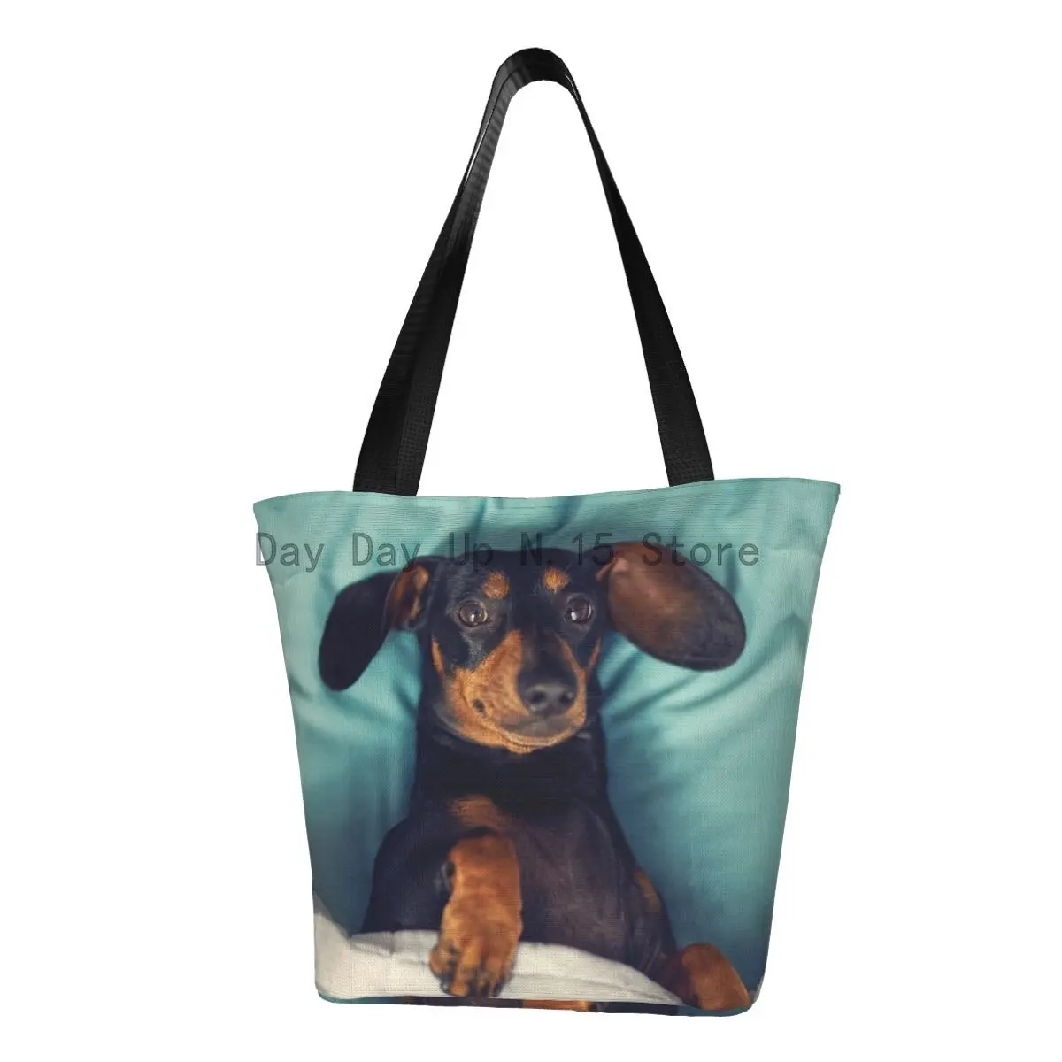 

Reusable Dachshund Shopping Bag Women Shoulder Canvas Tote Bag Washable Badger Sausage the Wiener Dog Groceries Shopper Bags