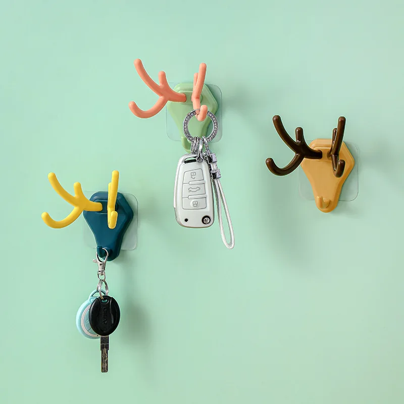 

Creative Multipurpose Hook Bag Clothes Keychain Storage No Punching Seamless Hook Antler Design Room Decoration Organizer
