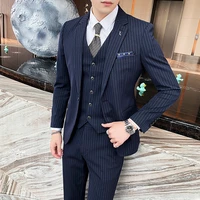 jacketvestpants 2022 fashionable mens slim suitmens high end pure cotton striped grooms wedding dress 3 pieces m 4xl
