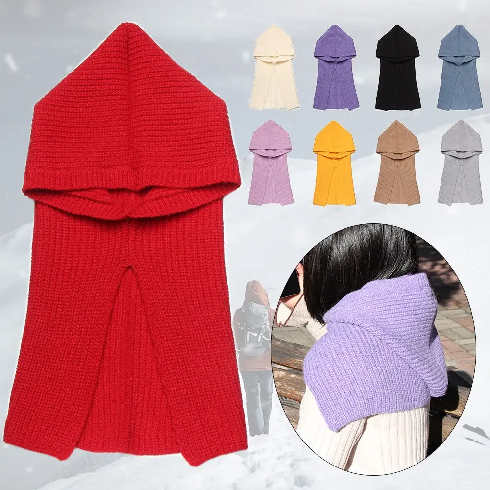 

Ski Adult's Hood Caps Ear Protection Thicken Warm Cap Elastic Beanie Hat Double Warm Hat Scarf Winter Knitted Hat