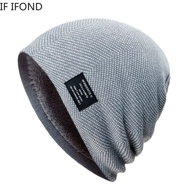 

New Unisex Skullies Beanie Hat Winter Add Fur Lined Thick Warm Knitted Hats For Men Fashion Brimless Ski Bonnet Cap