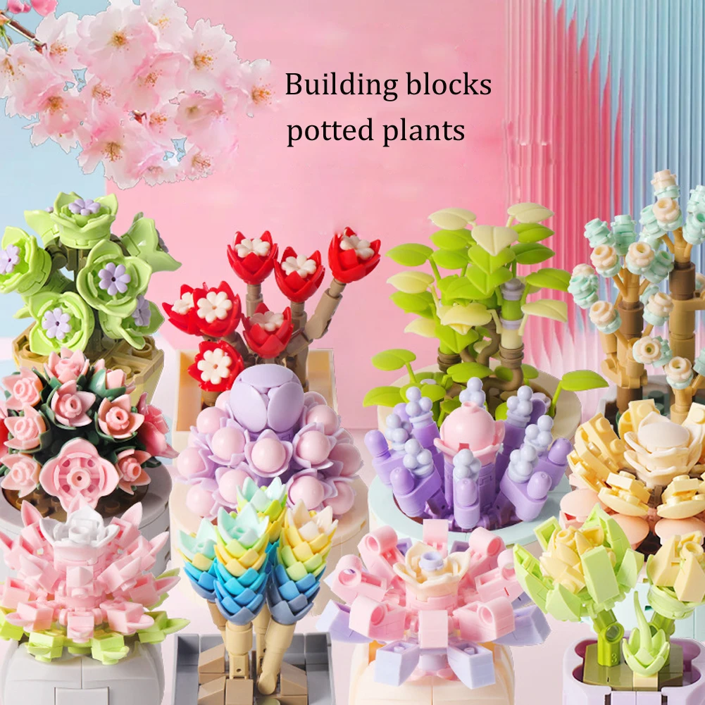 

Building Block Bouquet 3D Model Toy Home Decoration Plant Potted Chrysanthemum Rose Flower Assembly Brick Girl Toy Child Gift