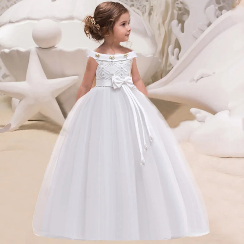 

Элегантное праздвечерние чное платье принцессы для девочки, детская одежда для подружки невесты с цветами, детское вечернее платье с больш...