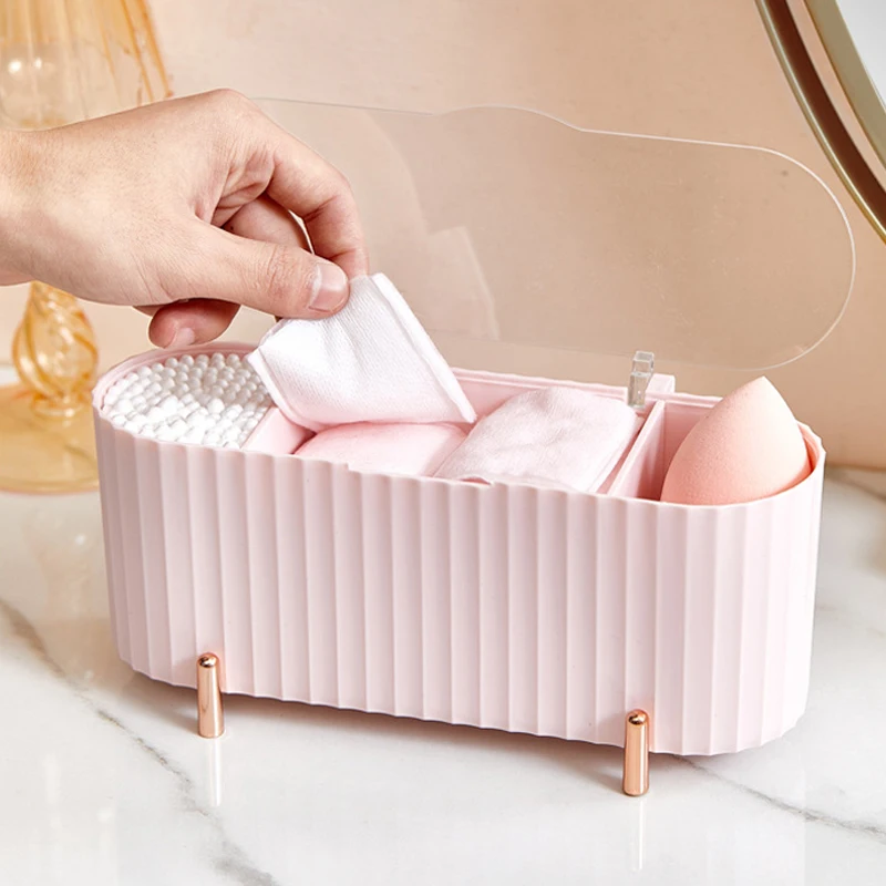 

Desktop Cosmetics Storage Box Dust-proof Makeup Organizer For Cotton Pads Swabs Beauty Egg Holder Bathroom Jewelry Organizer