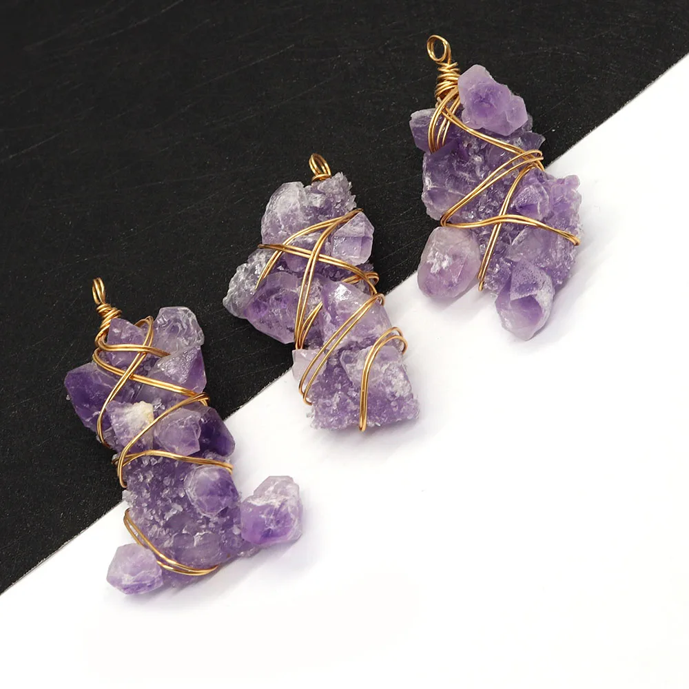 

Natural Stone Amethyst Irregular Winding Pendant 30-65mm Boutique Making DIY Charm Necklace Earrings Fashion Jewelry Accessories