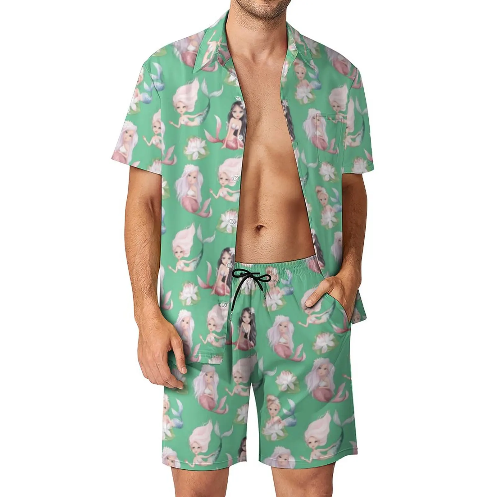 

Adorable Mermaid Men Sets Floral Print Casual Shorts Beach Shirt Set Summer Aesthetic Custom Suit Short Sleeve Oversized Clothes