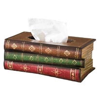 creative retro wood book shape desktop tissue box rectangle napkin paper holder ring tissue storage box case home decoration
