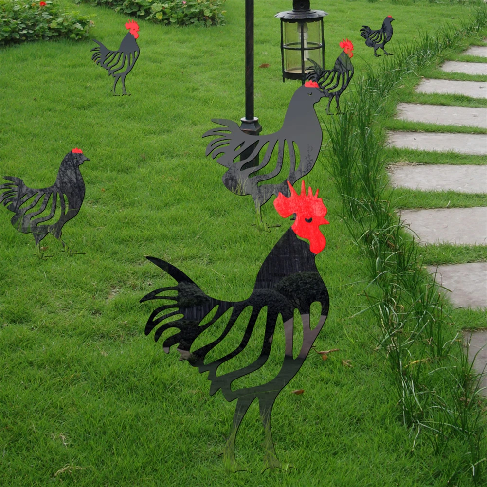 

Acrylic Chicken Stakes Garden Yard Art Rooster Hen Statues Craft Lifelike Garden Chicken Decoration Backyard Farm Lawn Ornament