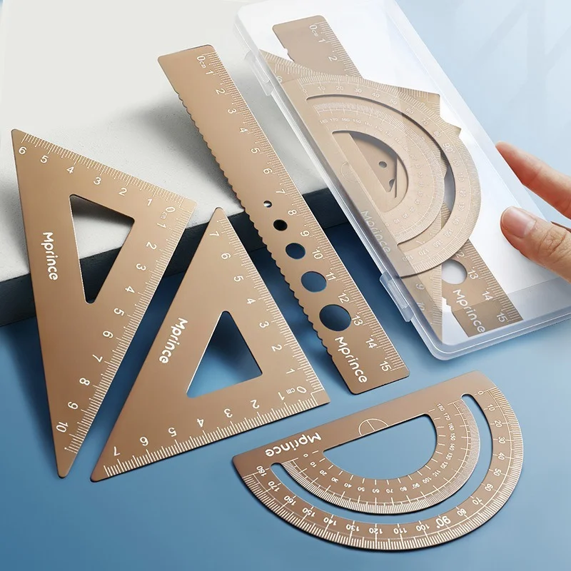 

Aluminum Alloy Ruler Set (4 Pieces) Escolar Student Office Study Stationery Drawing School Supplies