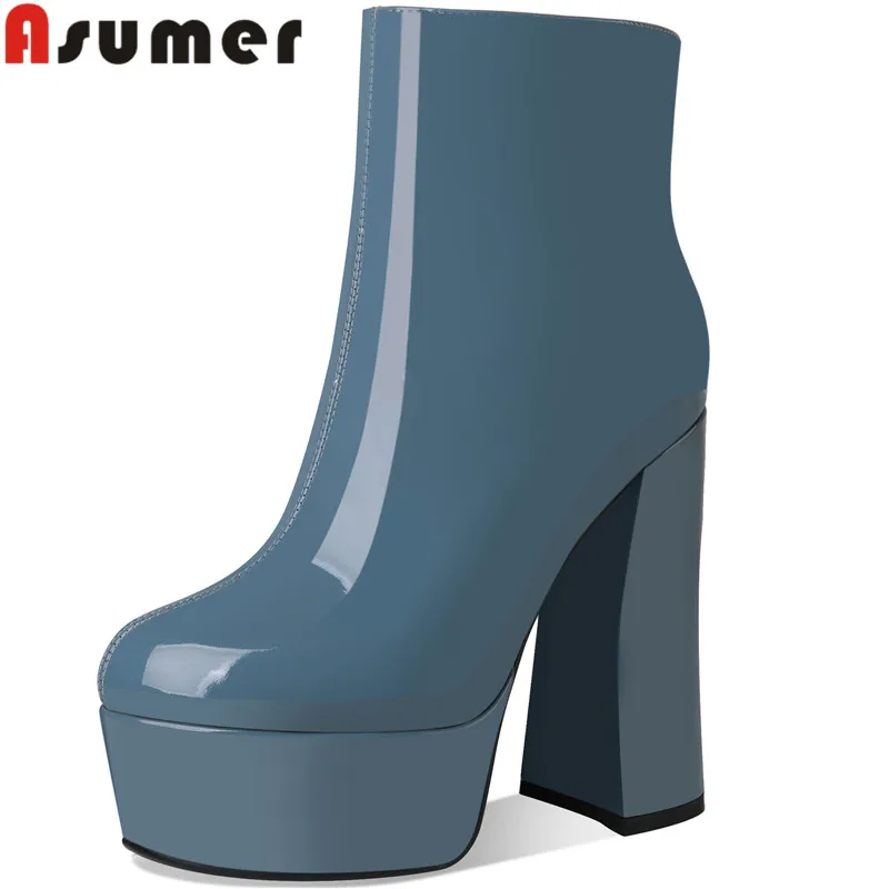 

Женские ботильоны из натуральной кожи ASUMER, на очень высоком толстом каблуке, на молнии, весенняя обувь на платформе, 2022