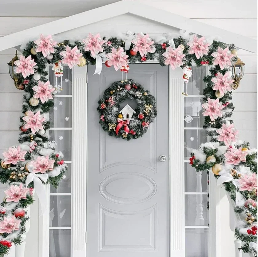 13 5 см Розовый Серебряный Рождественский имитационный цветок украшение для