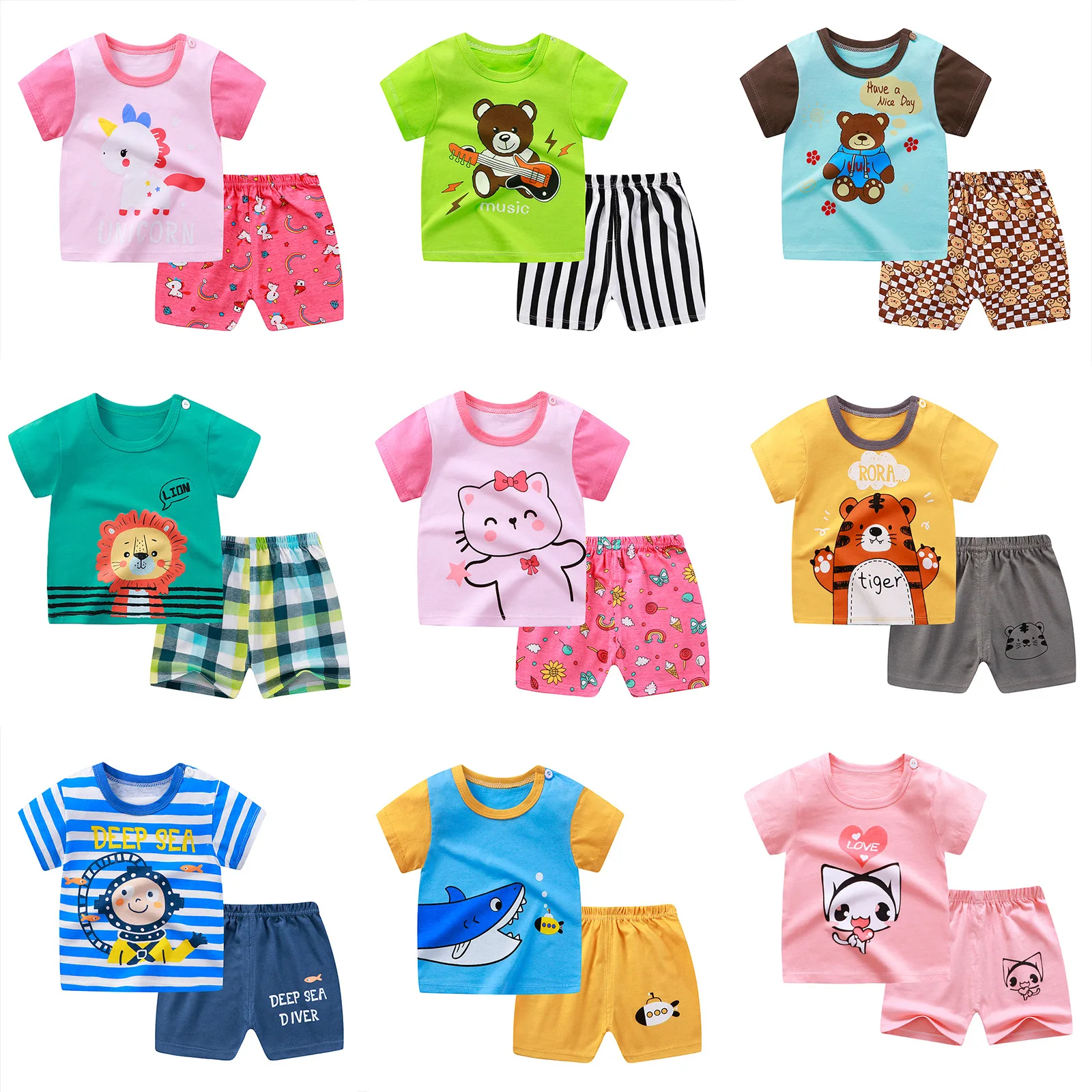 

New Summer Children Clothing Sets Short Sleeve T Shirt Shorts Cotton Baby Tops+Short Kids Boy Girls Pijamas Toddler Suit Clothes