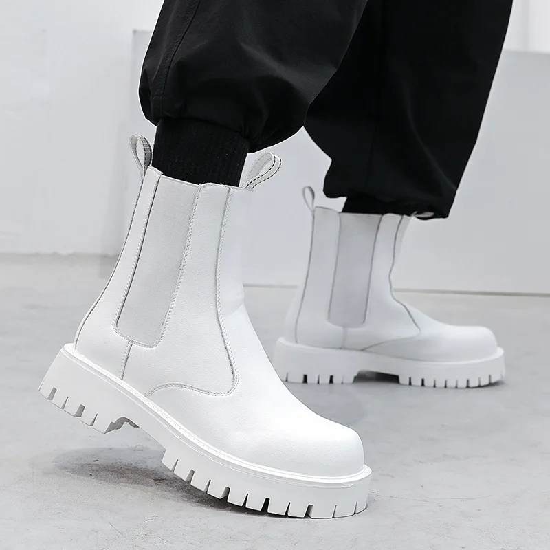 

italian brand designer chelsea boots for men luxury fashion black white shoes cowboy high chimney boot platform leather botas