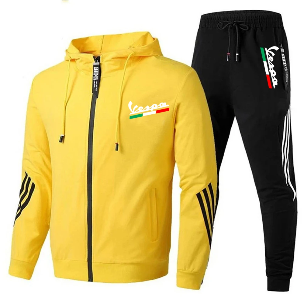 

FOR Vespa LOGO Men's Casual Sports Suit Zipper Hooded Jacket + Pants Tracksuit Sweatshirt Casual Male Set