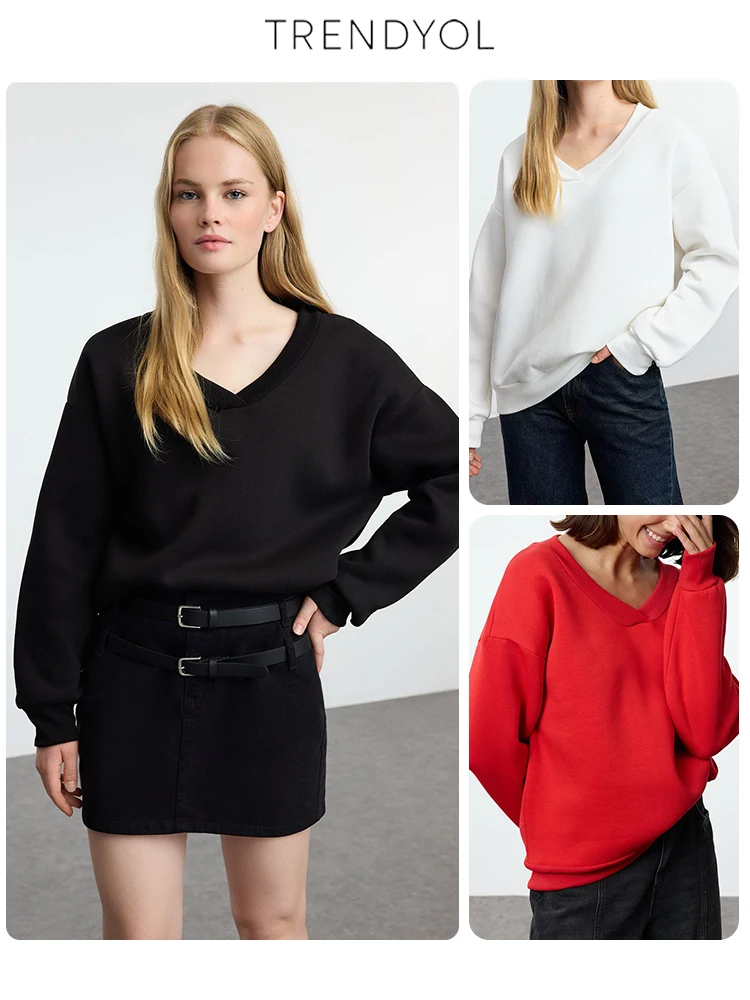 Trendyol TYZA Женские толстовки и свитшоты с открытыми плечами V-образным вырезом