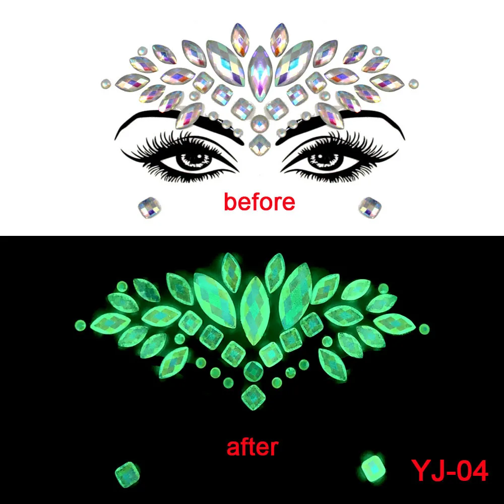 Luminous Women Tattoo Diamond Makeup Eyeliner Eyeshadow Face Sticker Jewel Eyes Makeup Crystal Eyes Sticker Glow At Night images - 6