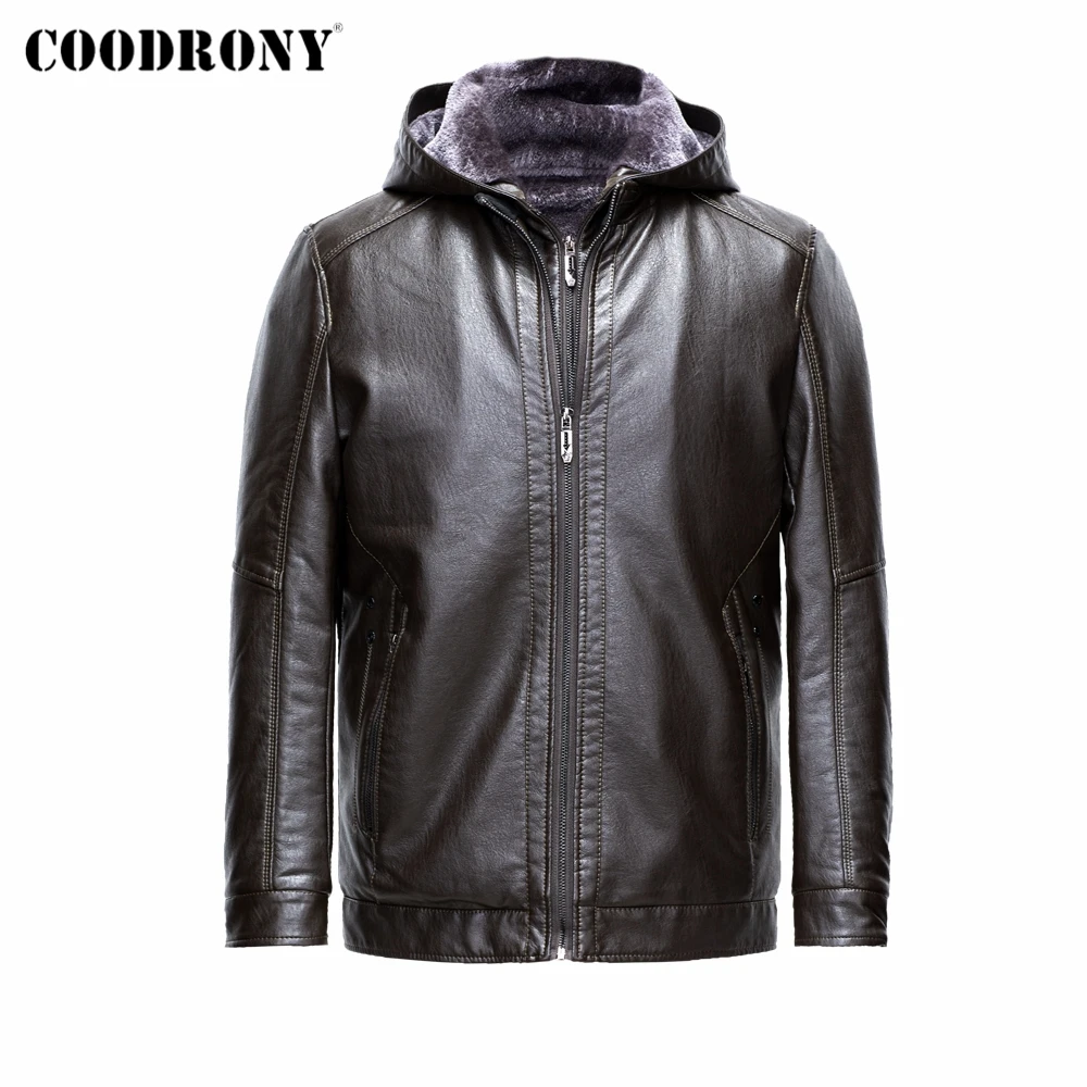 

COODRONY Brand 100% Goat Skin Jacket Male Winter Thick Warm Hooded Coat With Fleece Cotton Liner Windbreaker Men Clothing Z8170