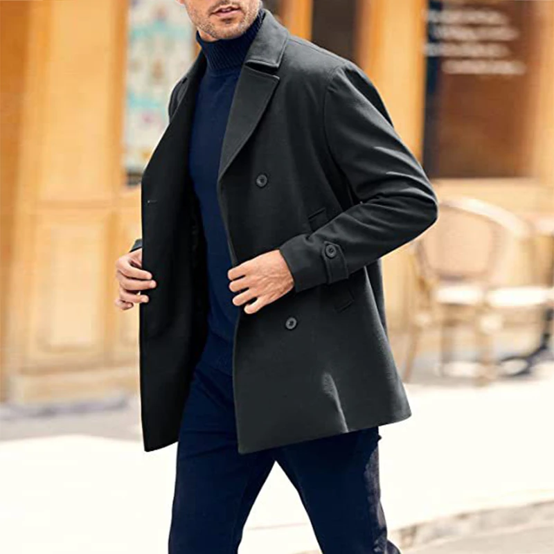 

Winter Vintage Double Breasted Woolen Coats Men Fall Leisure Long Sleeve Solid Color Jackets Mens 2022 Fashion Lapel Overcoats