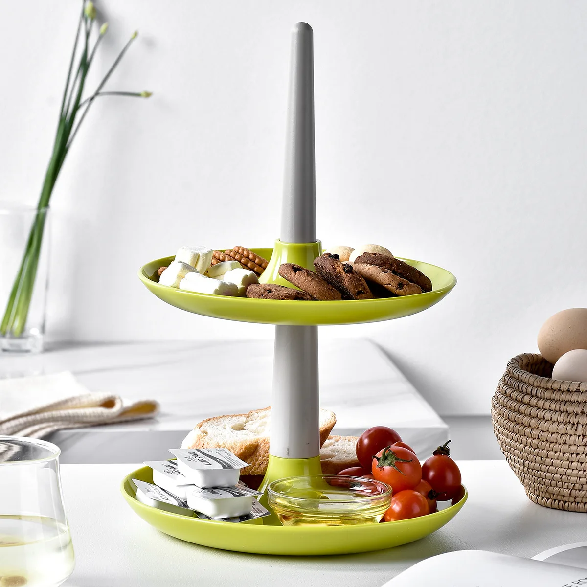 

Creative Detachable Plastic Fruit Bowl Dessert Double-layer Decoration Plate Afternoon Tea Cake Snack Tray Shelf Dishes