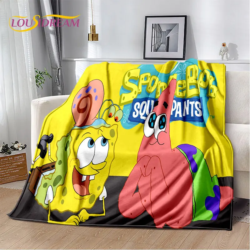 

Cartoon S-SpongeBob Soft Plush Blanket,Flannel Blanket Throw Blanket for Living Room Bedroom Bed Sofa Picnic Cover Kid Bettdecke