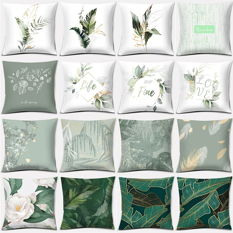 

Bean Green Floral Patterns Series Pillow Gift Home Office Decoration Pillow Bedroom Sofa Car Cushion Cover Pillowcase