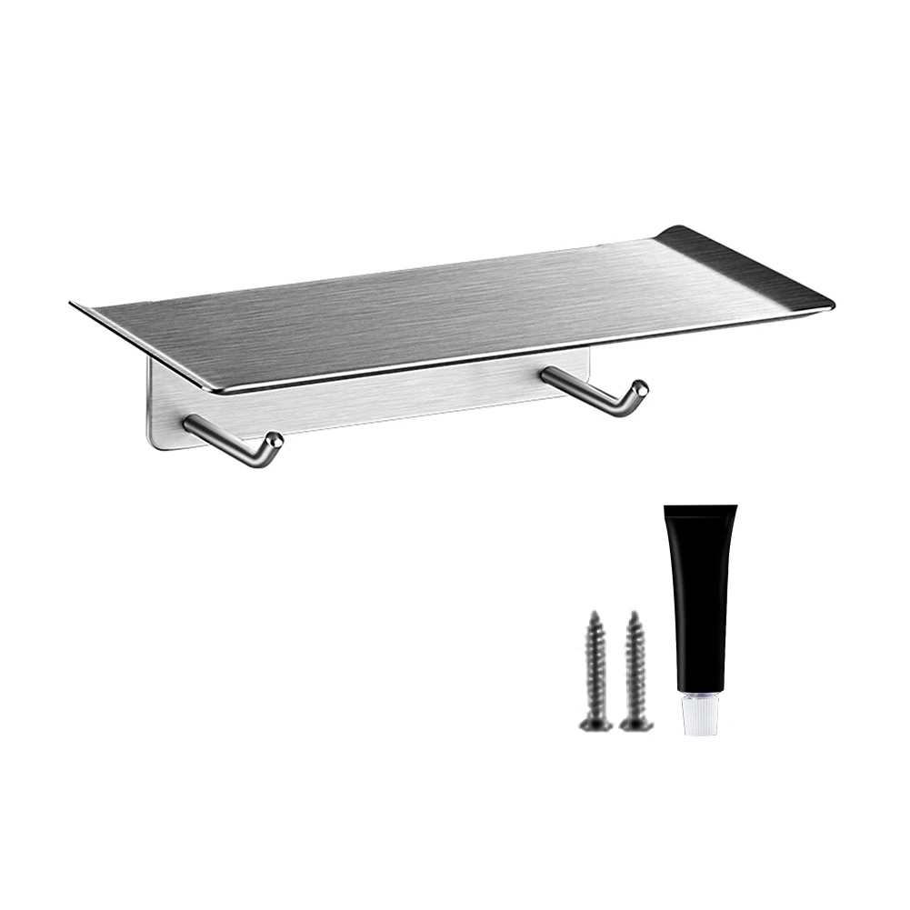 

Home Decor For Shampoo Bathroom Shelf Durable Stainless Steel Wall Mounted Storage Holder Shower No Drilling Office With Hooks