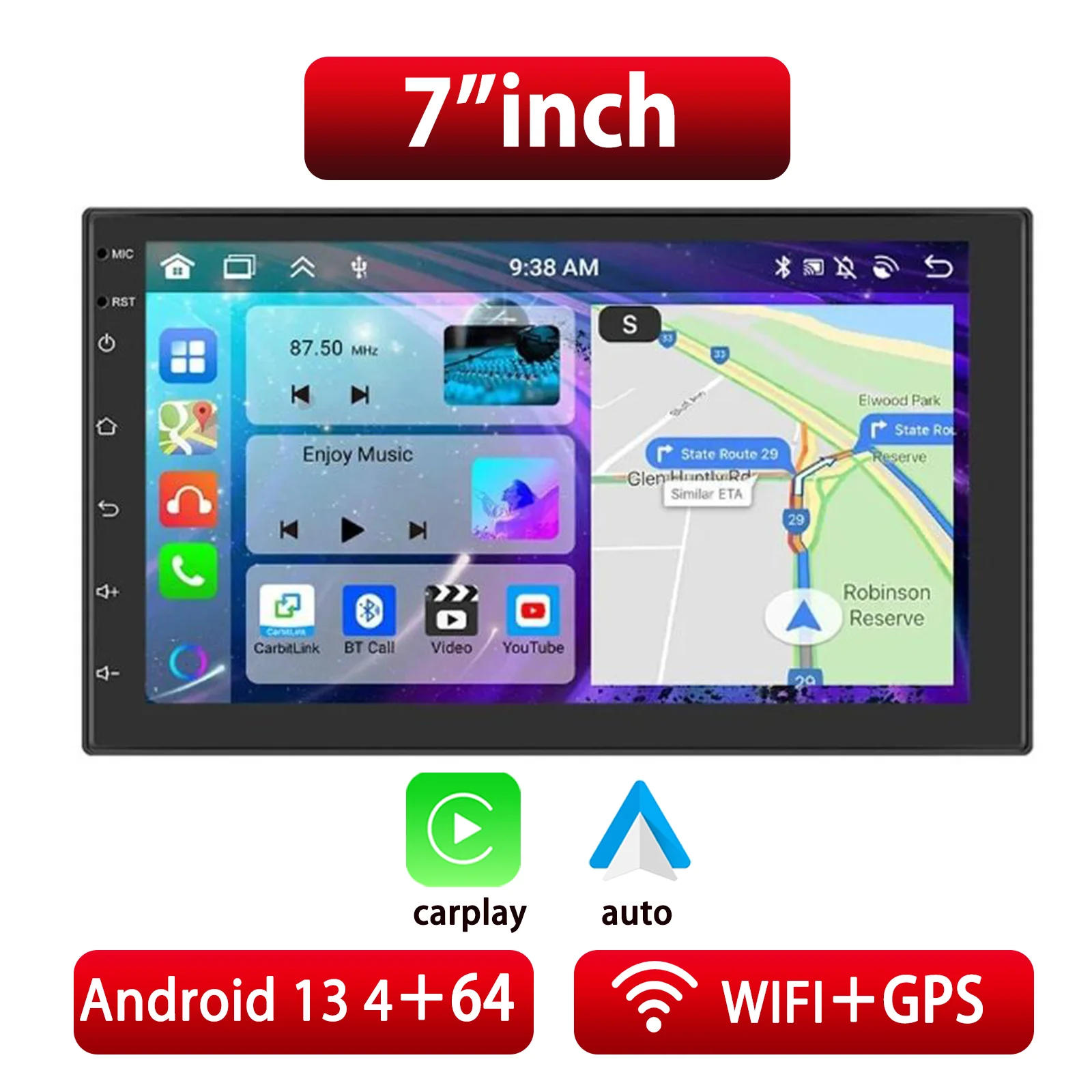 

​ ESSGOO Автомобильный радиоприемник 2 Din 7 "/9"/10" Carplay Auto Android 14 Mp5 Универсальный WIFI GPS Автомобильный радиоприемник Мультимедийный видеоплеер FM Автомобильная стереосистема