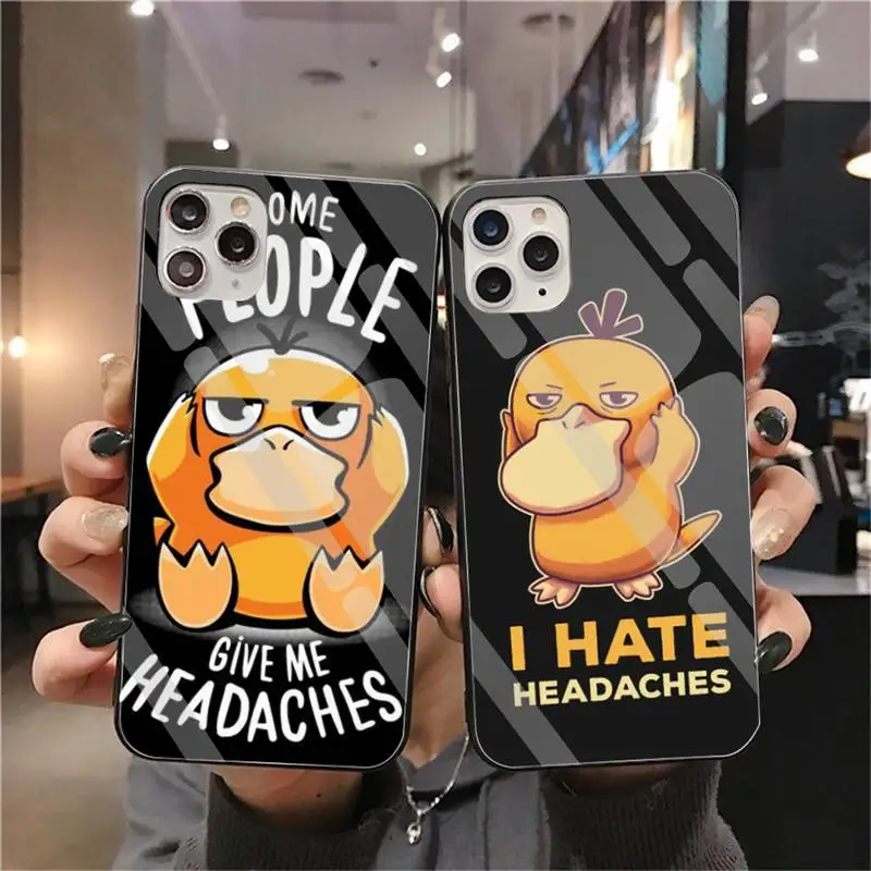 

Pokemon Psyduck Phone Case Tempered Glass For iPhone 13 12 Mini 11 Pro XR XS MAX 8 X 7 Plus SE 2020 Soft Cover