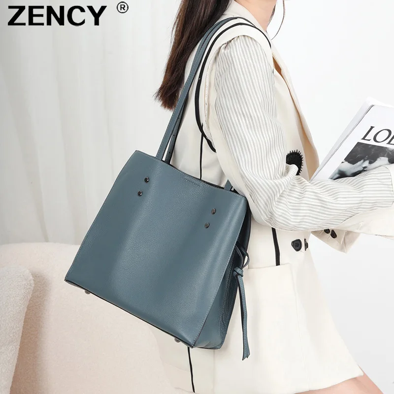 

2022 EXCELLENT Fashion 100% Genuine Cow Leather Calfskin Women Shoulder Bag Female Handbag Top Layer Cowhide Bucket Bags Satchel