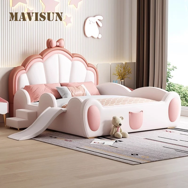 Розовая детская кровать принцессы цельная деревянная с фотостудией мебель для