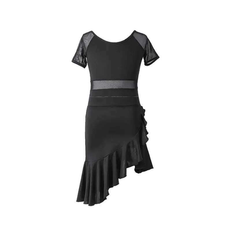 2025Детское платье для латинских танцев девочек сетчатый костюм с короткими