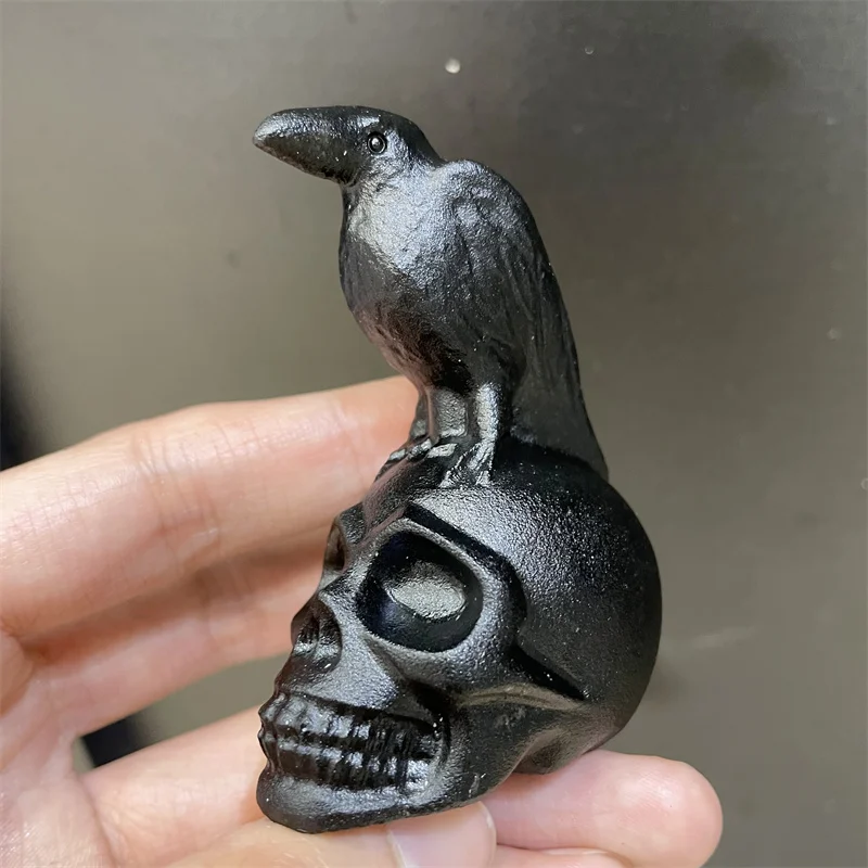 

Natural Obsidian Bird Skull Hand Carving Crystal Sculpture Home Decoration Reiki Healing For BOyfriend For Girlfriend