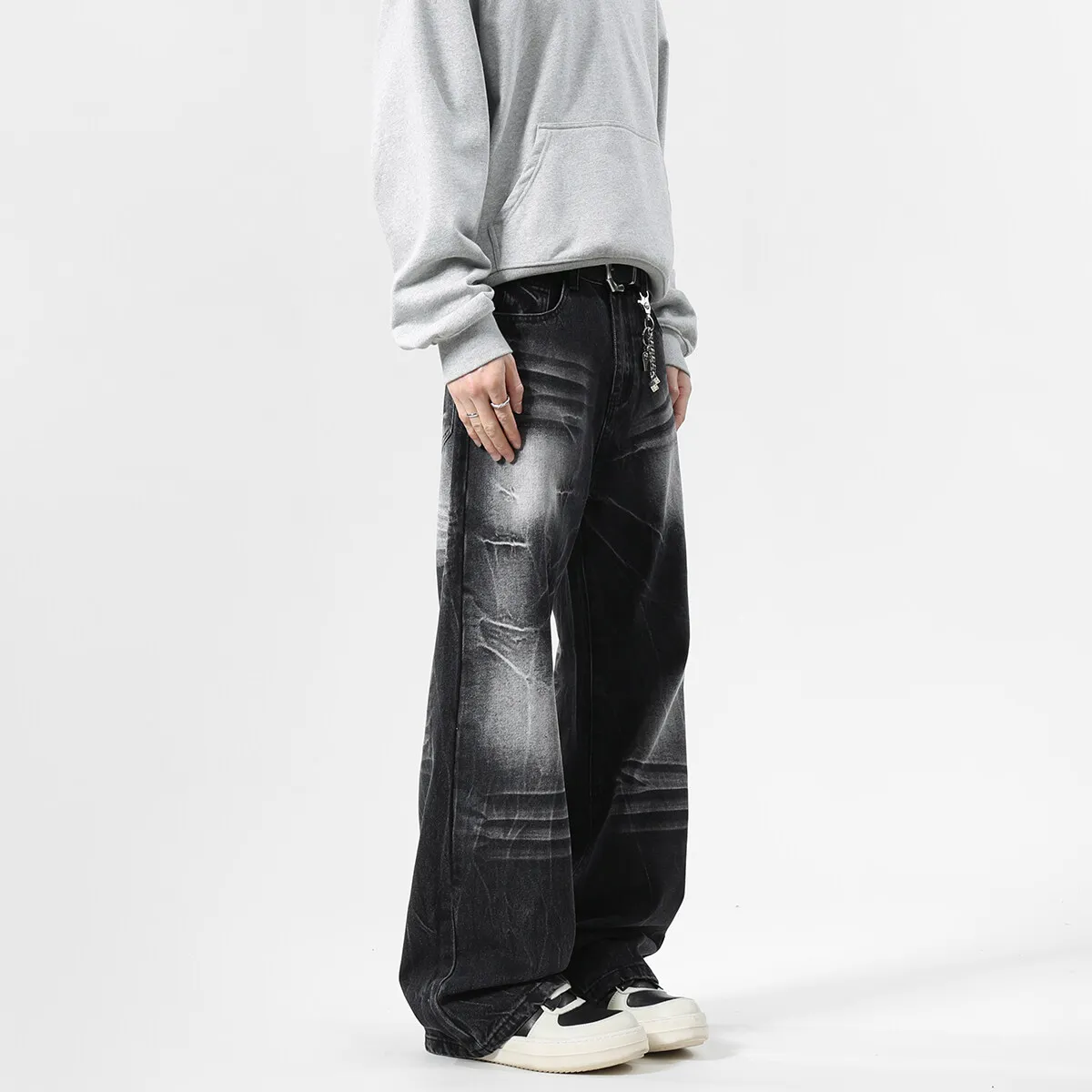 Одежда 2000-х годов черная уличная одежда Y2k потертые мешковатые джинсы брюки