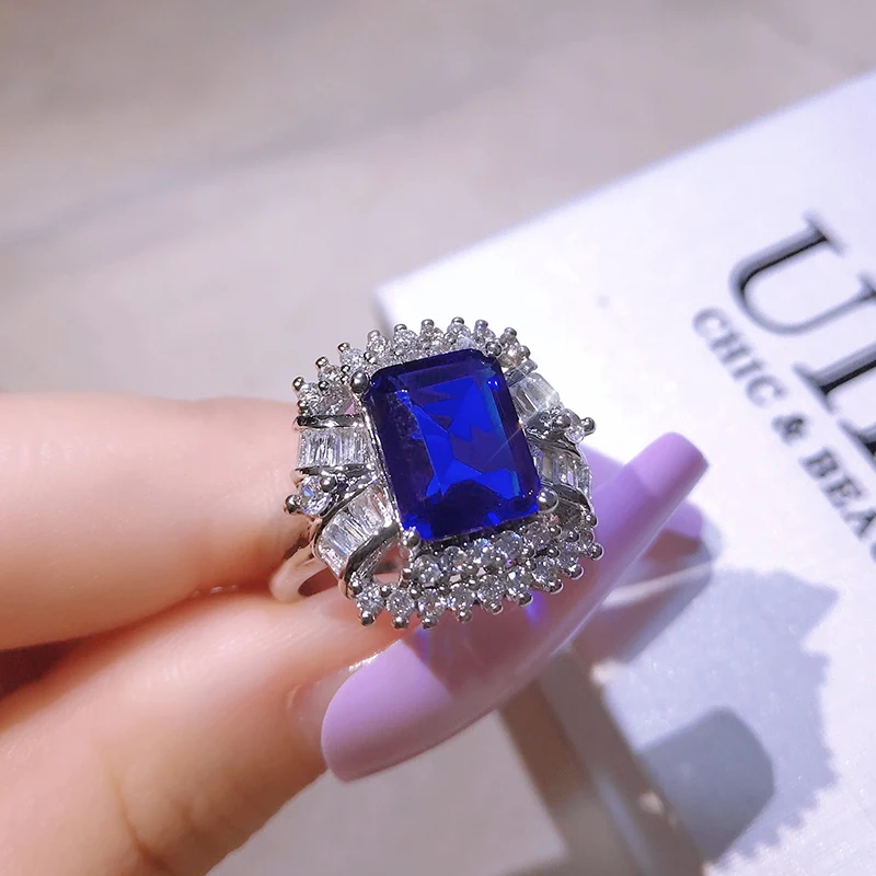 UILZ Luxury Inlaid Pave Rings Engagement Green Blue Zircon Women Ring Large Square Stone Crystal Valentine's Day Gift Jewelry |