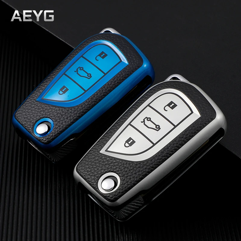 

Leather Style Car Smart Key Case Cover Shell For Toyota Hilux Corolla Avensis Prado Fortuner RAV4 CHR Protection Skin Bag Holder