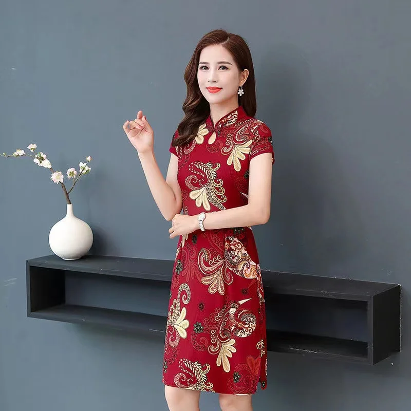 

TK5 Women's Summer Fragmented Chiffon Dress 2023 New Fashionable Middle aged Mom's Dress Summer Style Noble Dress